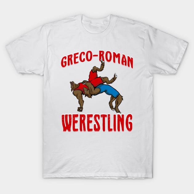 Halloween Greco-Roman Wrestler Werewolf T-Shirt by Gold Wings Tees